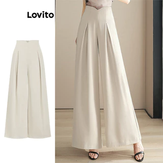 Lovito Calça plissada elegante e simples para mulheres L100MD269