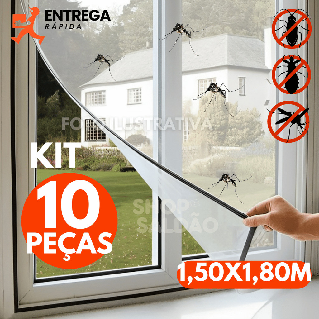 Kit 10 Tela Mosquiteiro Janela Remov vel De 150x180cm Com Fecho De 