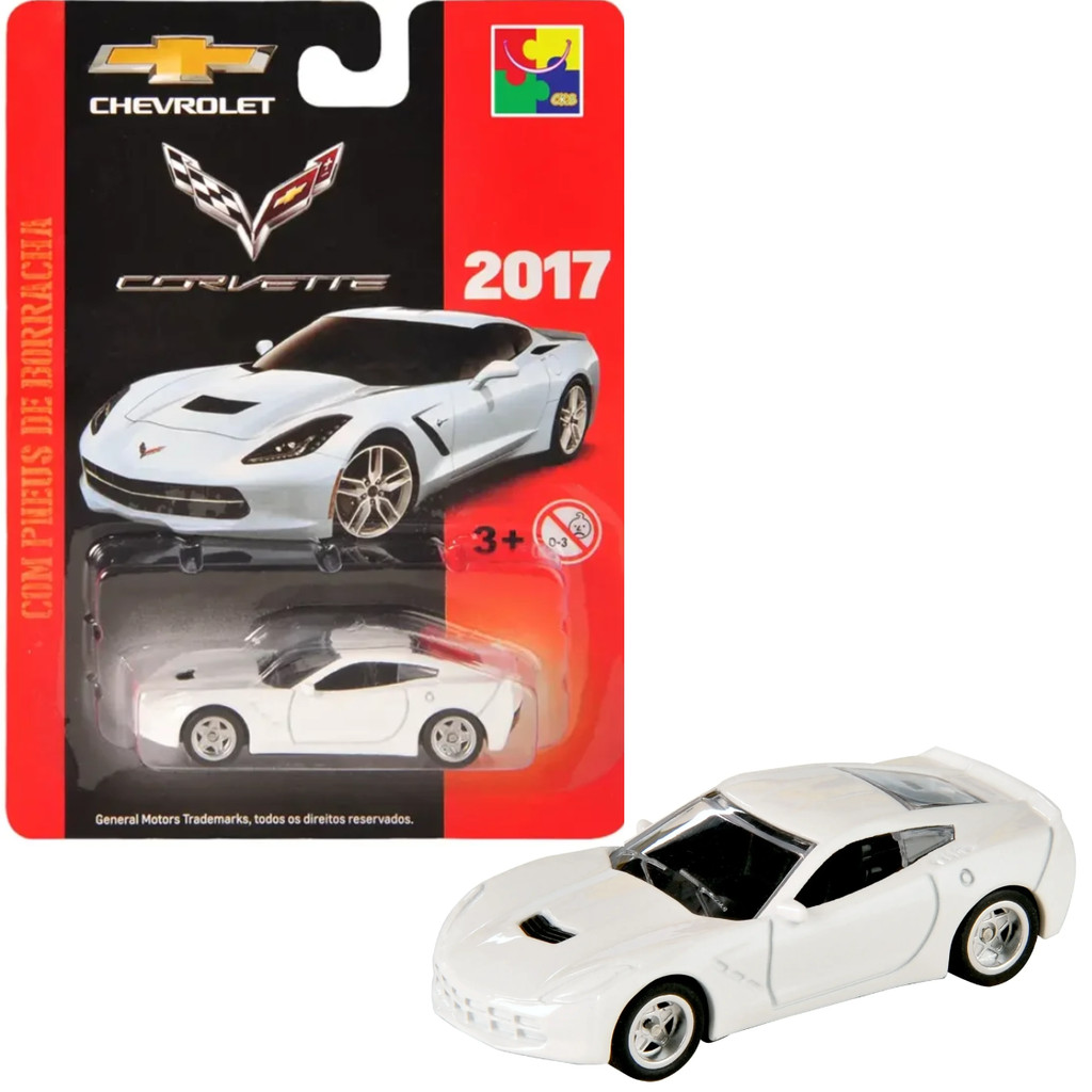 Carro Em Metal Chevrolet Corvette Stingray C7 Coupe 2017 BrancoPneu de Borracha Escala 1:64