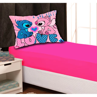 Jogo de lençol solteiro 2 pçs Stitch Poliester cor 152 em Oferta na Shopee