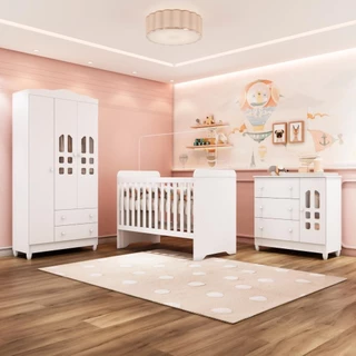 Quarto Bebê Completo Berço Americano 3Em1 Gabrielle Guarda Roupa 3 Portas Cômoda Infantil 100% MDF em Oferta na Shopee