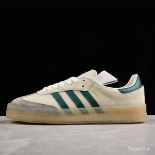 Sapatilhas Adidas Samba 8th Street Sapatilhas de moda casual, Alemão Bege Verde ID7297 Casca de cabeça de trevo Homem e mulher com os mesmos sapatos de tênis novos