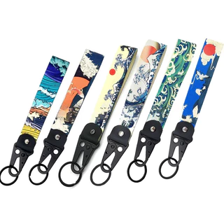 Chaveiro De Carro Estilo Japonês Têxtil JDM Anel Buckle Lanyard Kanagawa Surf Decoration