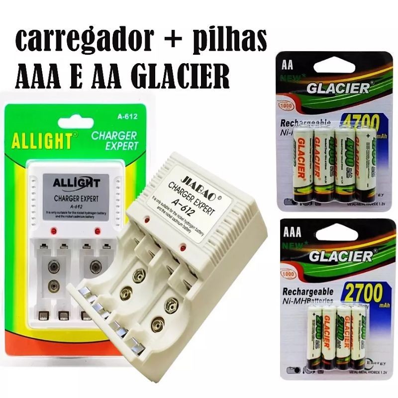 Carregador De Pilhas AA/AAA/9v GLACIER A-612D - ALLRIGHT