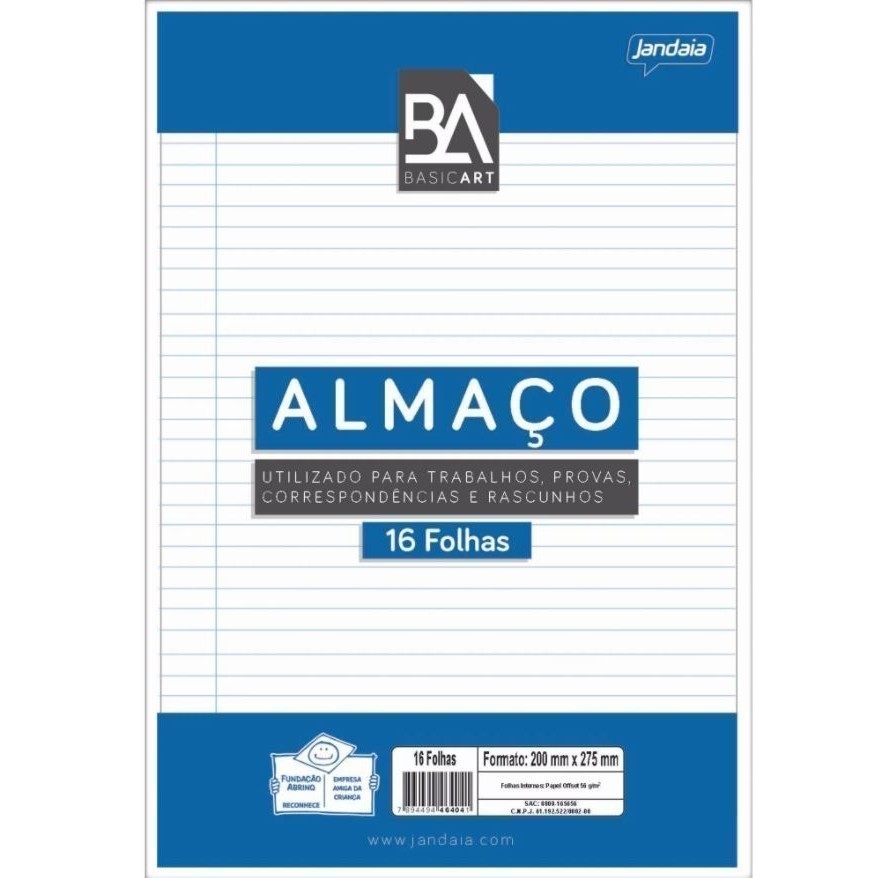 BLOCO DE ALMAÇO PAUTADO 16 FOLHAS JANDAIA