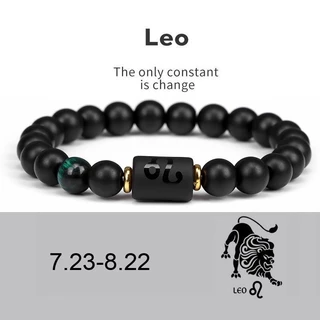 Doze Constelações Pulseira Elástica De Ágata Negra Pedra Natural Explosiva Transfronteiriça Para Homens E Mulheres