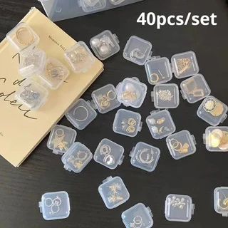 40pcs/set Mini Caixa Plástica Transparente Para Armazenamento De Jóias Organizador De Portátil Multifuncional