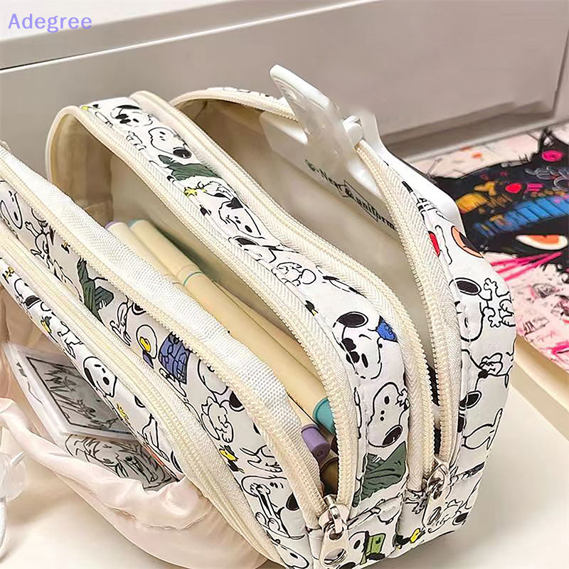 Adegree Kids Kawaii Pen Box Snoopy Pencil Case Cordão Cartoon Bag Grande Capacidade Mulheres Estudantes Meninas Escola P