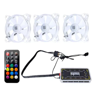 Kit 3 Fans Cooler CPU LED RGB Com HUB Controlador e Controle