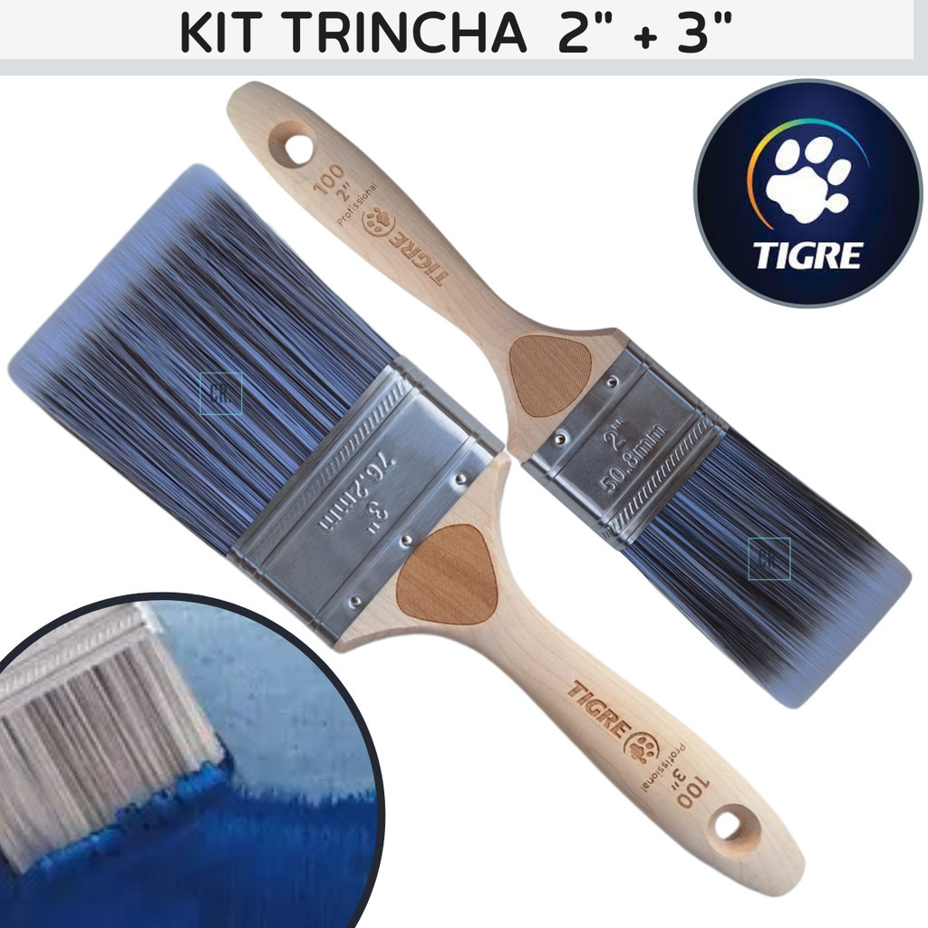 Kit Trincha Premium Pincel Profissional Tigre 2" + 3" Cabo de Madeira ...