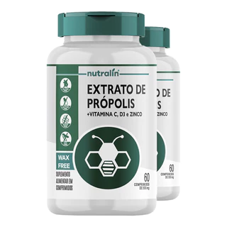 Kit 2x Extrato Própolis + Vitamina C/D + Zinco Nutralín 60Comp./Made in Usa