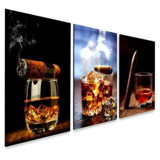 Kit 3 Quadros Decorativos Arte Morderna Whisky e Charuto