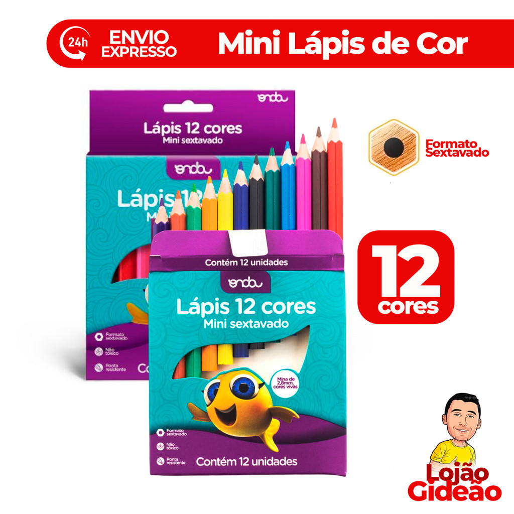 Mini Lápis de Cor Escolar Festa Infantil 12 Cores Pequeno Cores ...