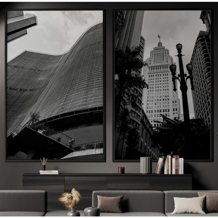 Quadro Decorativo 2 Telas Cidades São Paulo Preto e Branco