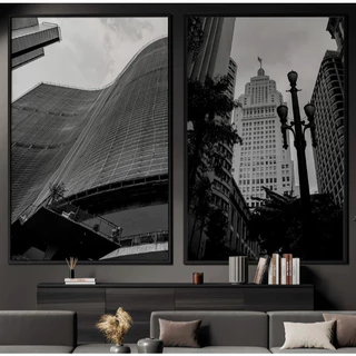 Quadro Decorativo 2 Telas Cidades São Paulo Preto e Branco