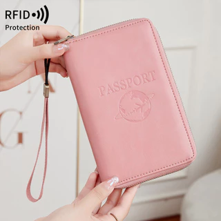 2024 Novo Porta-Passaporte Longo RFID Multifuncional Com Zíper De Viagem Documentos De Armazenamento