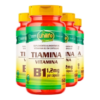 Kit 4x Vitamina B1 Tiamina 500mg Unilife 60 Cápsulas