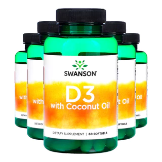 Kit 5x Vitamina D3 com Óleo Coco Swanson 60 Softgels Importado /Made in Usa