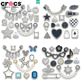 Metal jibbitz crocs charme Sapato Fivela Prata Metálica Diamante Cartas Números de Cartas de Diamante Buraco Sapatos Acessórios