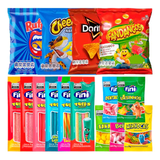 Kit 10 Salgadinhos Elma Chips + 10 Pacotes Bala Fini