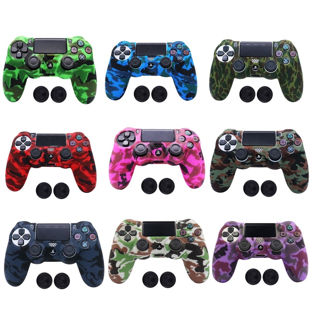Capa Protetora Silicone Premium Controle Ps4 Camuflada + Par Grip
