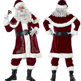 Adulto Inverno Traje De Natal 7 Pçs Deluxe Papai Noel Pai Cosplay Terno Completo Fantasia Vestido Masculino Conjuntos