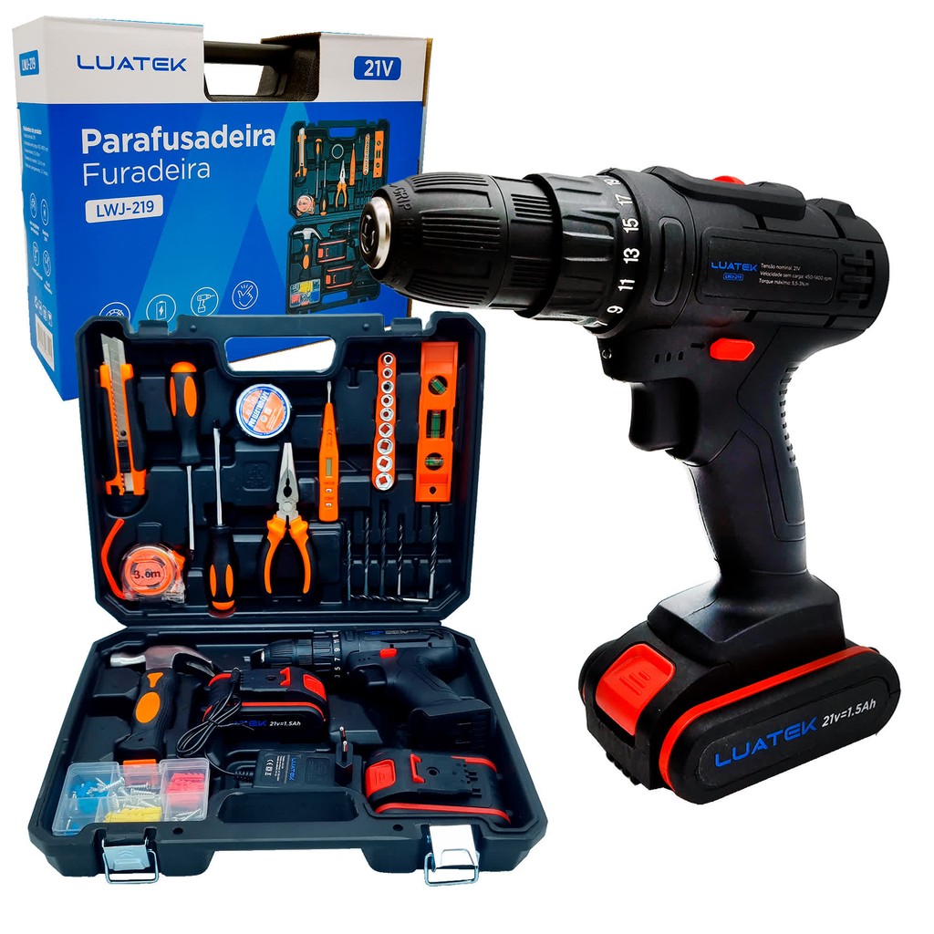Parafusadeira e Furadeira de Impacto 21v, Kit de Ferramentas com Maleta ...