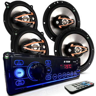 Kit Rádio Mp3 Som Automotivo + Par Alto Falante Quadriaxial 5 e 6 Polegadas 160w