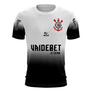 NOVA CAMISA DO CORINTHIANS BRANCO COM PRETO METADE CAMISETA MASCULINA DE TIME VEM COM SIMBOLOS BORDADOS