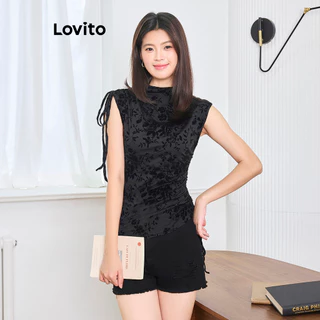 Lovito Camiseta floral elegante com cordão para mulheres L102AD520