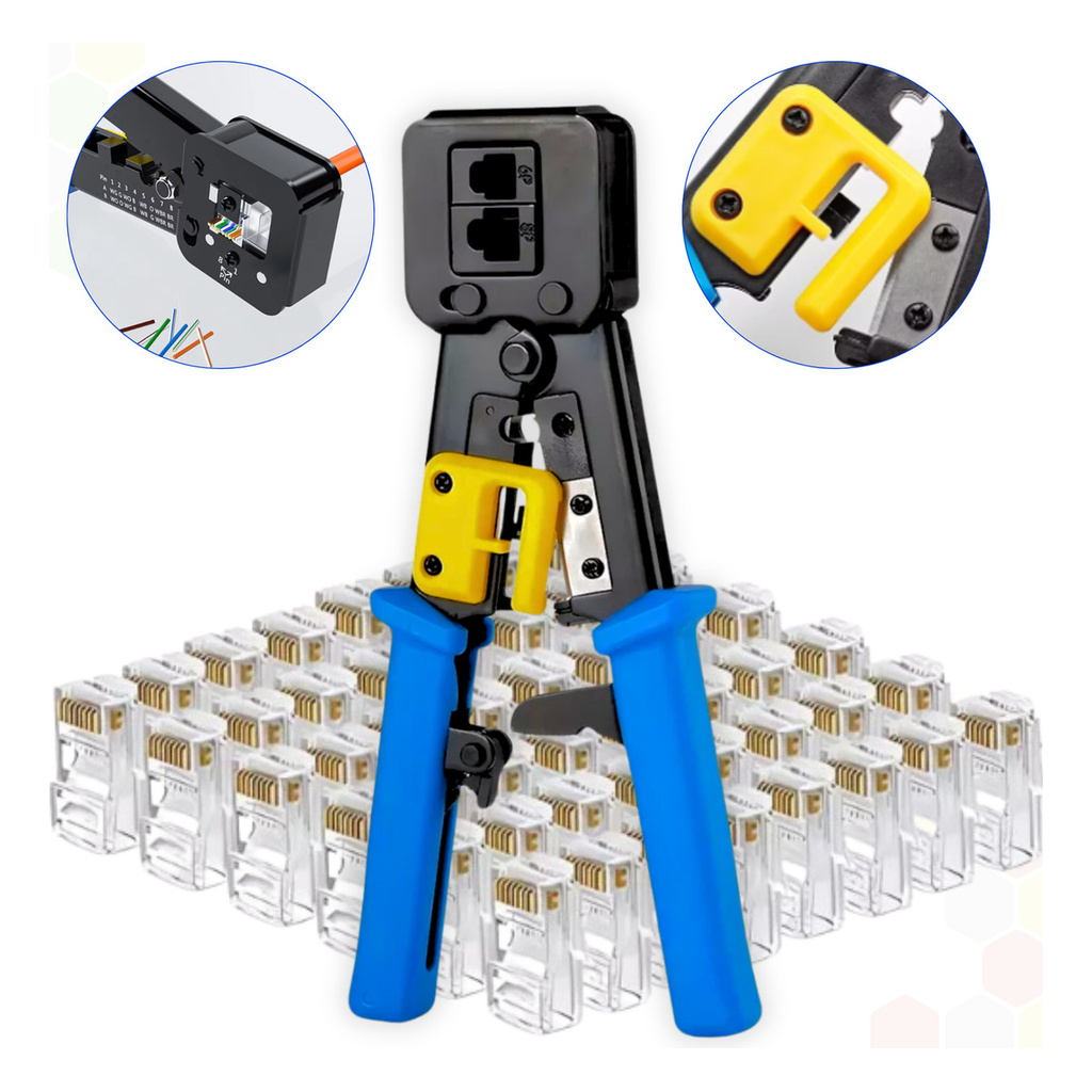 Alicate Crimpar Cabo Rede + 100 Conectores Rj45 Vazado Cat6e | Shopee ...