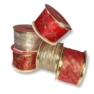 Conjunto 3 Fitas Aramadas Com Glitter 3cmX3M Para Laços Decoração Natalinas Decoração Árvores de Natal Festas Fim de Ano