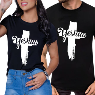 Kit Casal 2 t Shirts Masculina e Feminina Preta Jesus Leão Moda Evangélica Casual
