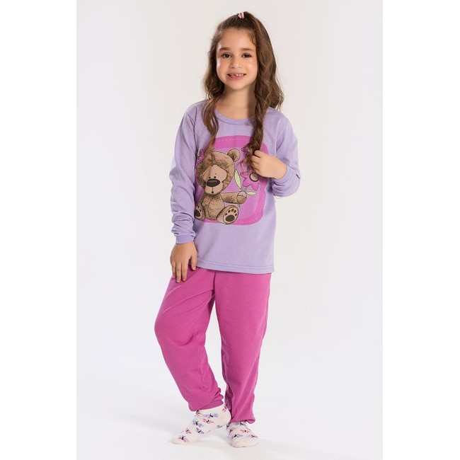 Pijama Infantil Inverno Ursinho Flores em Oferta na Shopee