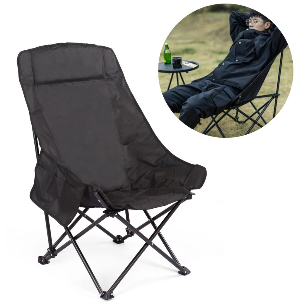 Cadeira Portátil Dobrável Pesca Camping Praia Encosto 140kg Cor Preto