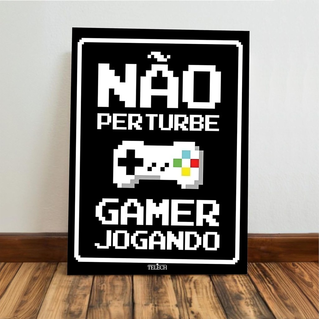Placa Decorativa em MDF Não Perturbe – Gamer Jogando (20x30) — imagem 4