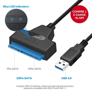  Novo Adaptador SATA para USB 3.0 até 6 Gbps para Acessórios de Notebook de 2,5 Polegadas Externo HDD SSD Cabo de 22