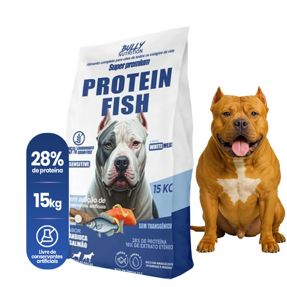 Ração Premium Para Cachorros American Bully 15kg Fish Protein White ...