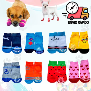 4 peças de Meia Para Pet Cães Gatos Antiderrapante Sapatos Socks Frio P M G