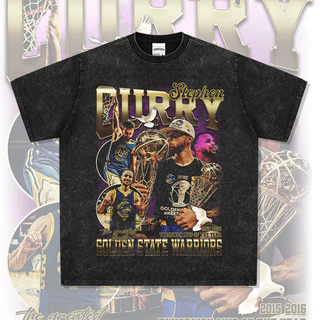 2024 2024 Curry Curry Curry Impresso Americano Retro High Street Manga Longa Manga Manga Manga Curta Lavada Solta Camiseta de Algodão Pesado Perturbado