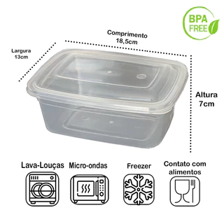 Kit 10 Potes 1 Litro transparente Retangular Marmita Fitnees Lavável Embalagem Para Microodas Freezer