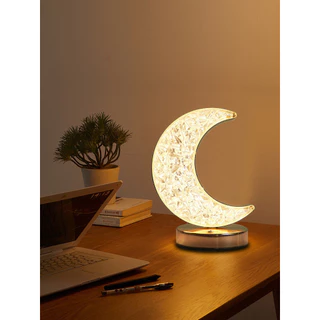 Lâmpada De Mesa De Toque Lunar De 1 Peça Em Forma De Lua , Lâmpadas Cabeceira De 3 Cores , Atmosfera Fofa Cama Para Sala De