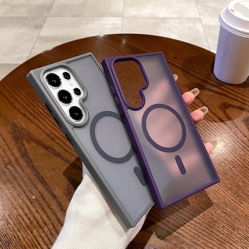 Capa Magnética Sem Fio Para Telefone Samsung S23 S22 S21 S24 Plus S24 Ultra Matte Shockproof Transparente E Dura