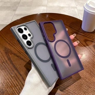 Capa Magnética Sem Fio Para Telefone Samsung S23 S22 S21 S24 Plus S24 Ultra Matte Shockproof Transparente E Dura