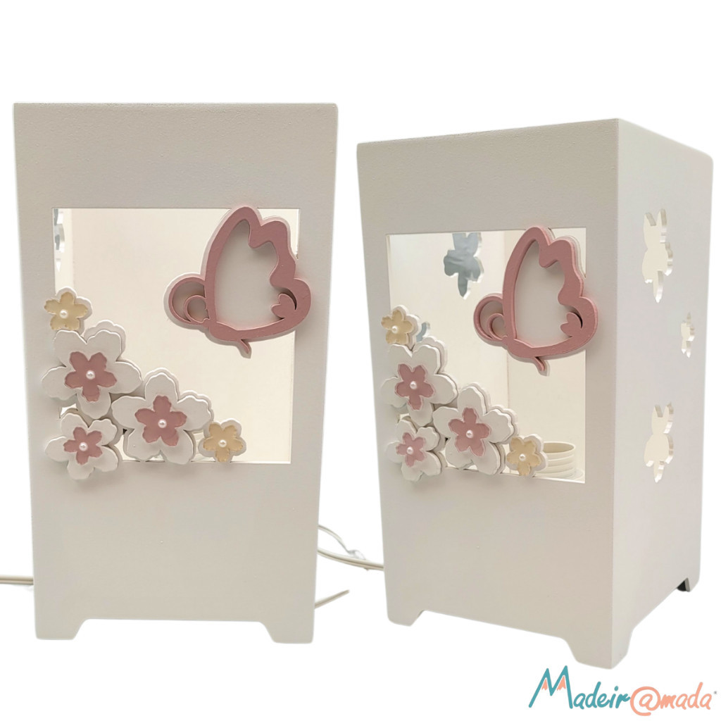 Abajur Flor de Cerejeira e Borboleta Jardim Decoração para Menina Bebê