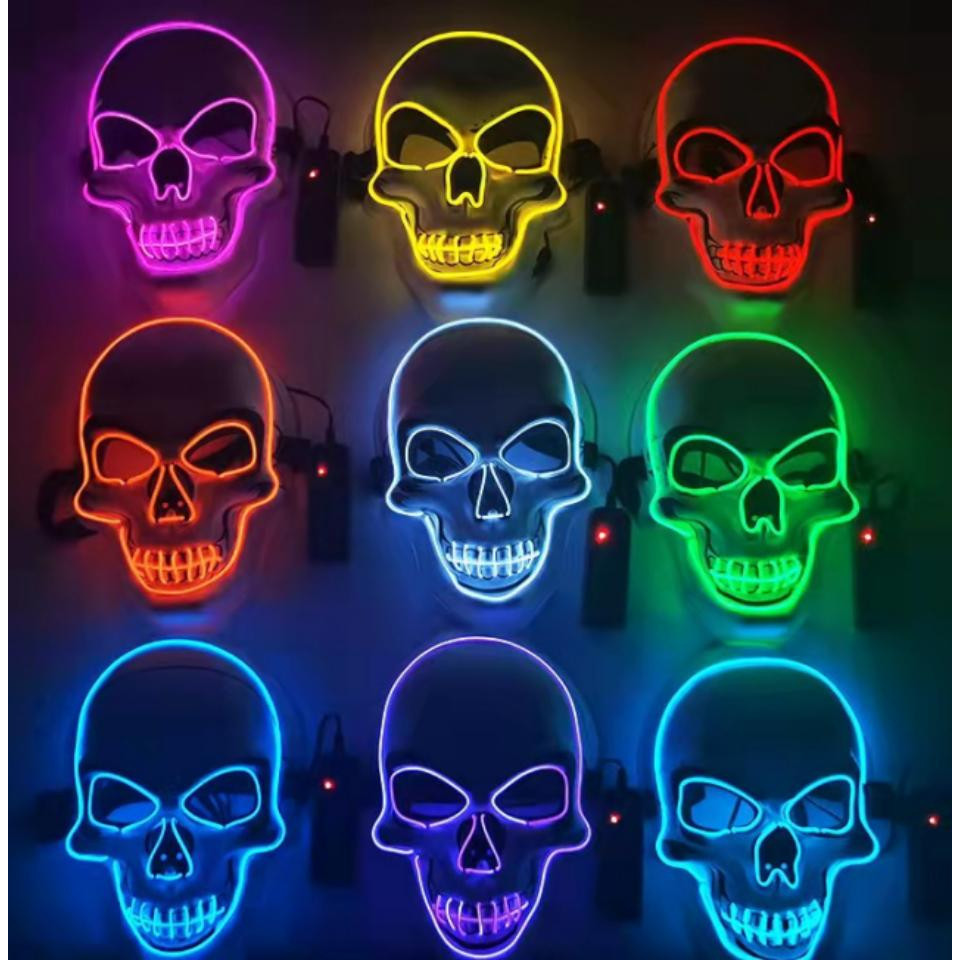 Máscara luminosa de caveira de Halloween Horror engraçado máscara LED de rosto inteiro