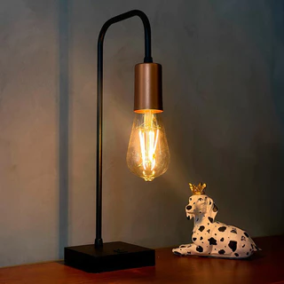 Luminaria Abajur de Mesa Cabiceira Curvado de Aluminio Preto Com Cobre Bivolt E27