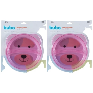 Kit 2 Pratos Refeição Ursinho com Divisória para Bebe Criança Rosa em Oferta na Shopee