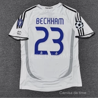 Camisa De Futebol Real Madrid 06-07 home Champions League Versão retro Gutierre 23 Beckham Manga Comprida E Curta Com Remendos