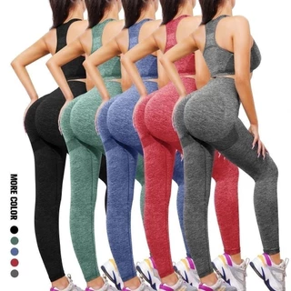 KIT Conjunto Esportivo Academia Feminino Top E Legging Cintura Alta Sem Costura